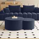 BSHOMGI Nesting Coffee Table Set of 2,Corduroy Ottoman Soft Foot Rest Movable LargePouf Footstool for Living Room Sofa Couch Bedroom Entryway and Small Spaces No Assembly (Blue, 32"+17")