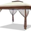 OUTFINE 12'x12' Gazebo Outdoor Pop up Canopy Tent with Curtains and Shelter for Patio, Party & Backyard (Khaki) (12*12FT)