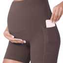 POSHDIVAH Women's Maternity Yoga Shorts Over The Belly Bump Summer Workout Running Active Short Pants with Pockets Dark Brown 5" Large