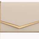 Womens Evening Handbag Vegan Leather Ladies Envelope Clutch Classic Elegant Purse Bags (Light Beige)