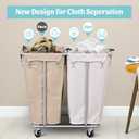 PLKOW Laundry Cart with Wheels 280L Large Laundry Sorter 2 Section for Commercial/Home, Rolling Laundry Cart with Steel Frame and Removable Bag, 8 Bushel, 32.3L x 19.7W x 31.5H Inch
