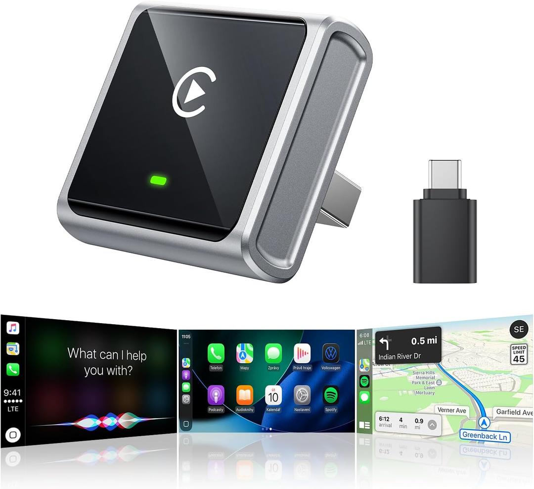 2026 Wireless CarPlay Adapter for Apple Only, Upgrade Mini Aluminium Car Play Adapter Converts Wired to Wireless CarPlay for iPhone, Plug & Play, Auto Connect Fast and Stable, with USB-C, Grey (Gray)