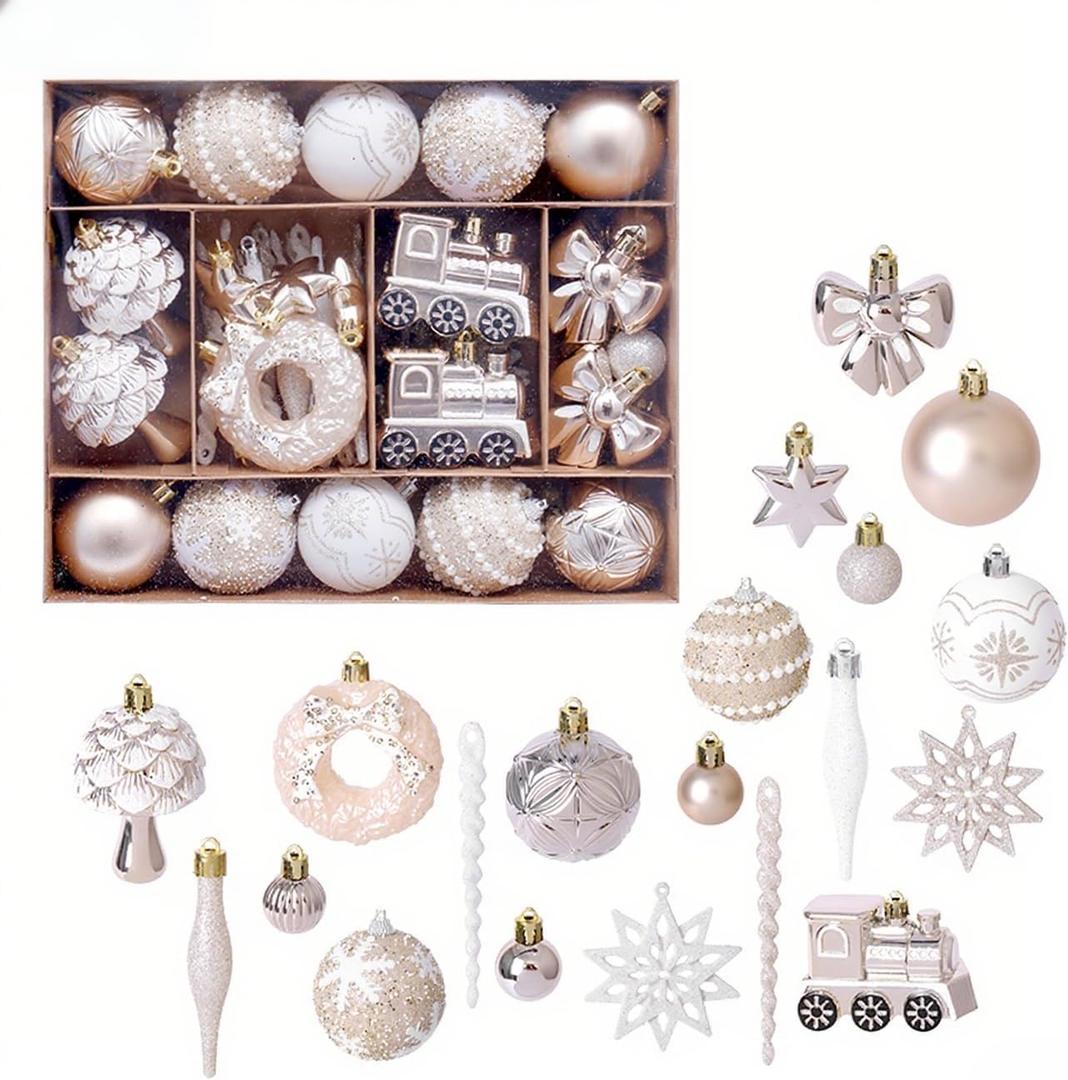 2025 Christmas Ornaments Sett,45 Pcs Shatterproof Christmas Ornaments Set 2.36 Inch Festive Baubles with Christmas Baubles& Star Designs, Ideal Gift for Xmas/Wedding/Party