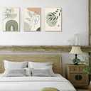 Esejchiam 3pcs Abstract Boho Style Wall Art Green Plant Canvas Prints Poster Pictures Simple Geometric Lines Beige Green Paintings Decoration for Living Room Bathroom Bedroom Wall Decor Unframed