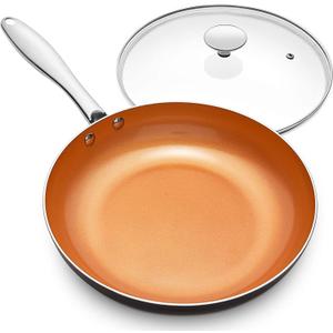 MICHELANGELO Frying Pan with Lid, Nonstick 8 Inch Frying Pan with Ceramic Titanium Coating, Copper Frying Pan with Lid, Small Frying Pan 8 Inch, Nonstick Frying Pans (Orange)