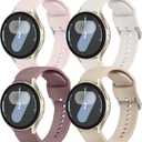 4Pack Bands Compatible with Samsung Galaxy Watch 7 40mm 44mm, 20mm Soft Silicone No Gap Sport Band Replacement Strap for Galaxy Watch 7 6 5 4 FE Band Women Men