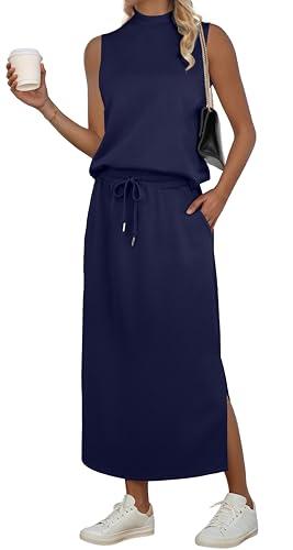 GRECERELLE Skirt Sets Women 2 Piece Outfits Summer Two Piece Sets For Women Summer Conjuntos De 2 Piezas Para Mujer Dark Blue-L Nautical Cruise Wear Casual Work Office Outfit, Large