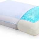 Cool Gel Cooling Pillow for Sleeping, Cooling Memory Foam Pillow for Hot Sleepers, Reversible Ergonomic Design, Pressure Relief, Spine Alignment, Side, Back Contouring Support,Queen (U.S. Standard)
