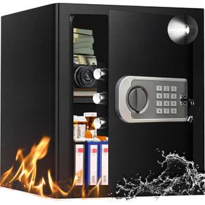 YAYAG Home Safe Box, 2.5 Cu Ft Steel Safety Safe Fireproof Waterproof with Emergency Battery Box - Digital Keypad & Keys, Removable Shelf, Personal Security Document Combination Lock for Office