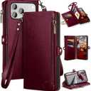 XcaseBar Compatible with iPhone 17 Pro 6.3" Wallet case with Zipper Credit Card HolderRFID Blocking,Flip Folio Book PU Leather Phone case Shockproof Cover Women Men for Apple 17 Pro case Burgundy Red