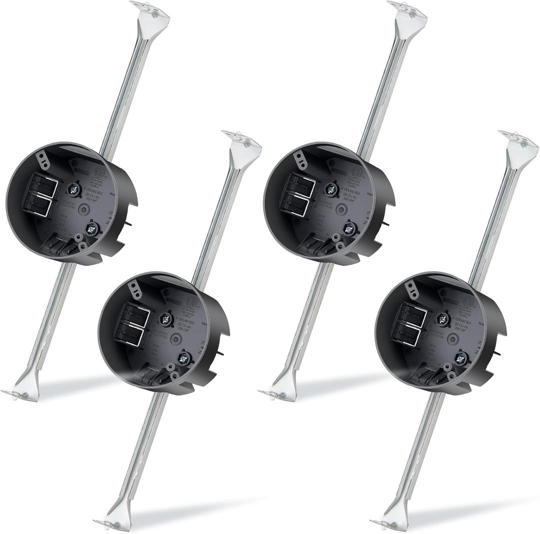 Therwen 4 Pcs Ceiling Fan Brace Electrical Box 14.25 to 22.5 Inch Adjustable Electrical Box and Support Bar Fan Mounting Bracket for Summer Light Fixtures Installations (Gray)