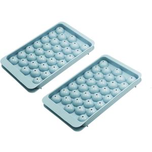 2 Pack Ice Cube Trays with Lid for Freezer,33-Cubes Round Ice Ball Molds for Drinks,Whiskey,Cocktail,Coffee,Plastic