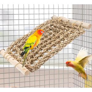 FlidRunest Conure Ladder Perch for Cage, Bird Seagrass Ladder Bridge Exercise Stands, Natural Hand-Woven Parrot Net Climbing Chewing Hammock, Cage Accessories for Lovebird Conure Budgie Parakeet