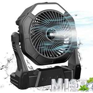 Ausic Portable Misting fan, 8-Inch Cooling Mist Fans, [8-35Hrs] USB Rechargeable Battery Powered Fan with Mister, 250mL Water Tank & LED Lantern, for Home Desk, Bedroom, Office, Outdoor&Indoor Use (Black)