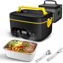 Cordless Electric Lunch Box,24000mAh Heated Lunch Box Battery Powered with Automatic Heating, 5Cups Portable Food Warmer,Multi-Mode Automatic Heating with an Insulated Bag and Utensils (Black)
