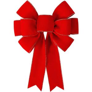 SIMISI RIBBON Red Christmas Bows Decorations Big Velvet Bow with Wired Gold Border for Tree Topper, Wreaths, Outdoor, Garland, Outside (16 * 24 inch)