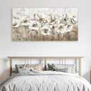 Large Flowers Wall Art for Living Room Decor Framed Art White Floral Canvas Pictures Modern Brown Artwork Blossom Canvas Prints for Bedroom Dining Room Kitchen Home Office Wall Decor 24" x 48"