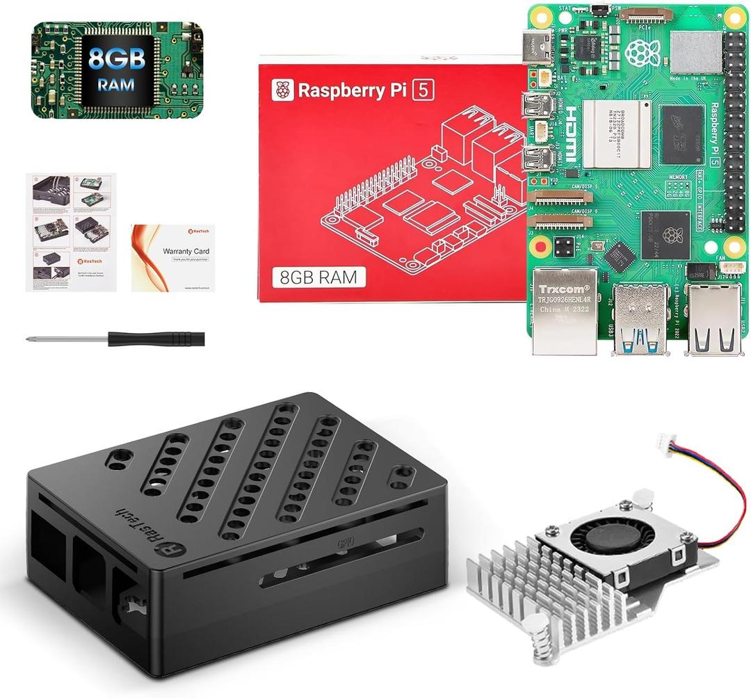 RasTech Raspberry Pi 5 Kit 8GB RAM with Pi 5 Case, Active Cooler, Screwdrive and Pi 5 8GB Board Included