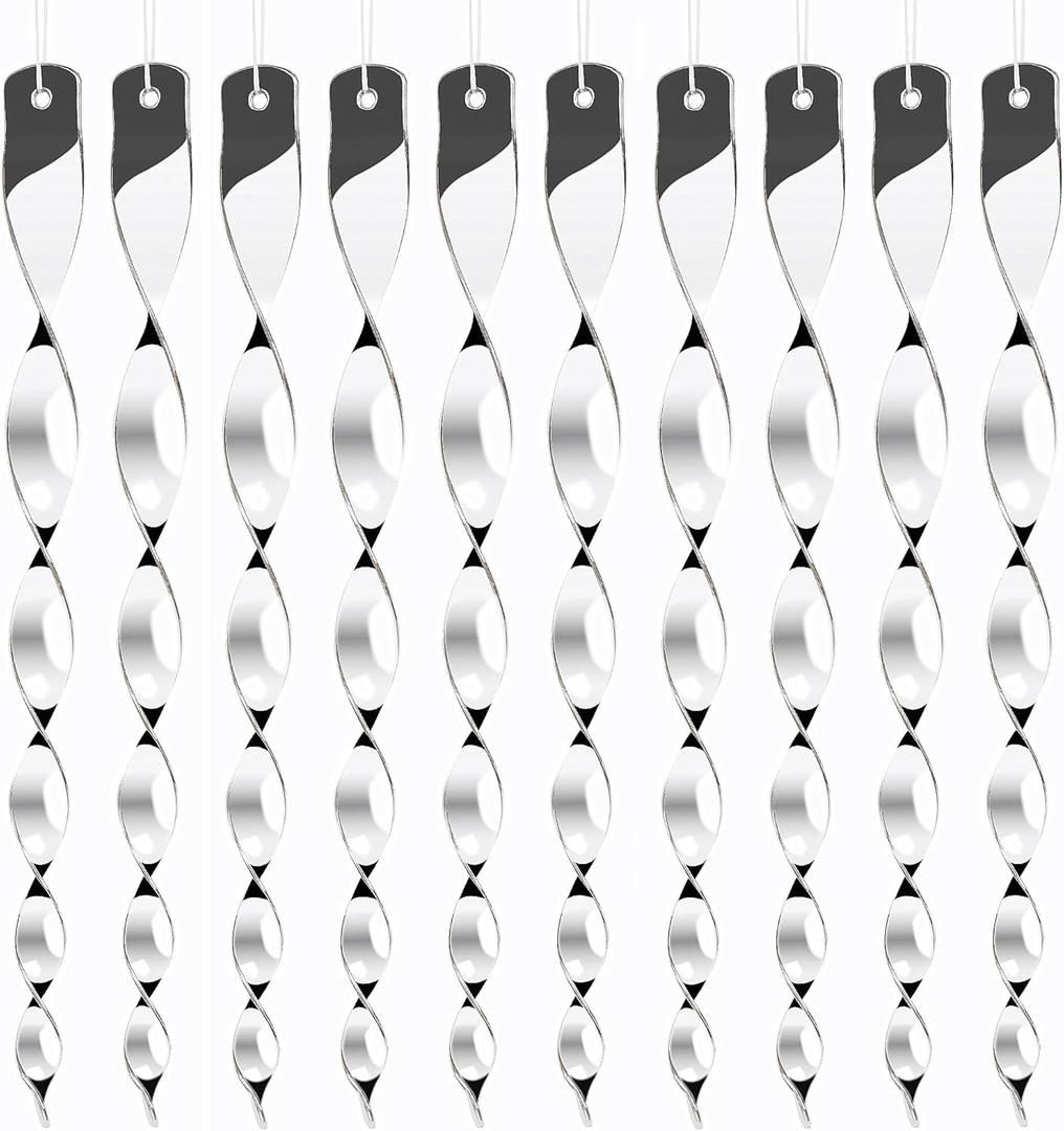 Hausse 10 Pack Bird Deterrents for Outside, Bird Repellent Hanging Silver Plastic Reflectors Scare Rods, Garden Decorative Reflective Scare Birds Away, Like Woodpeckers, Pigeons and Geese