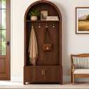 ComeWay 70.3" Arched Top Hall Tree with Storage and Mudroom Bench, Walnut