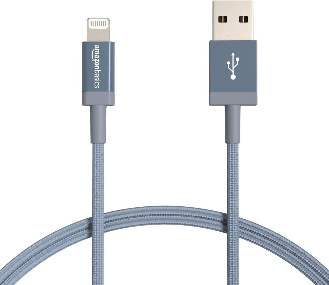 Amazon Basics 2-Pack USB-A to Lightning Charger Cable, Nylon Braided Cord, MFi Certified Charger for Apple iPhone 14 13 12 11 X Xs Pro, Pro Max, Plus, iPad, 3 Foot, Dark Gray