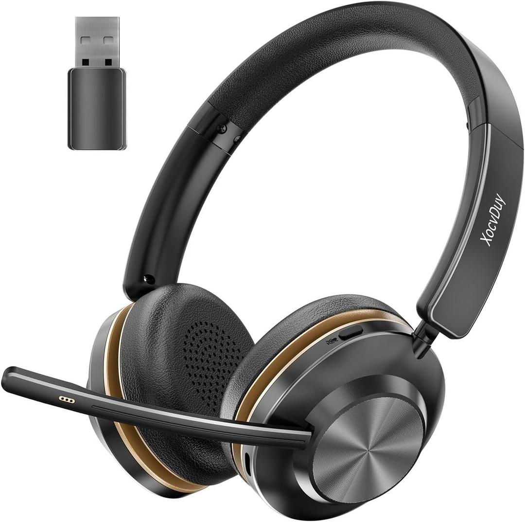 Bluetooth Headset, Wireless Headset with Mic for Work, Bluetooth 5.3, Wireless Headphones with AI Noise Cancelling Microphone (Clear Calls & Mic Mute), USB Dongle, for Computer/PC/Laptop/Zoom