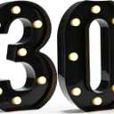 Pooqla Decorative Led Light Up Number Letters, Black Plastic Marquee Number Lights Sign for 30th Birthday Party Wedding Decor Battery Operated Black Decoration 30
