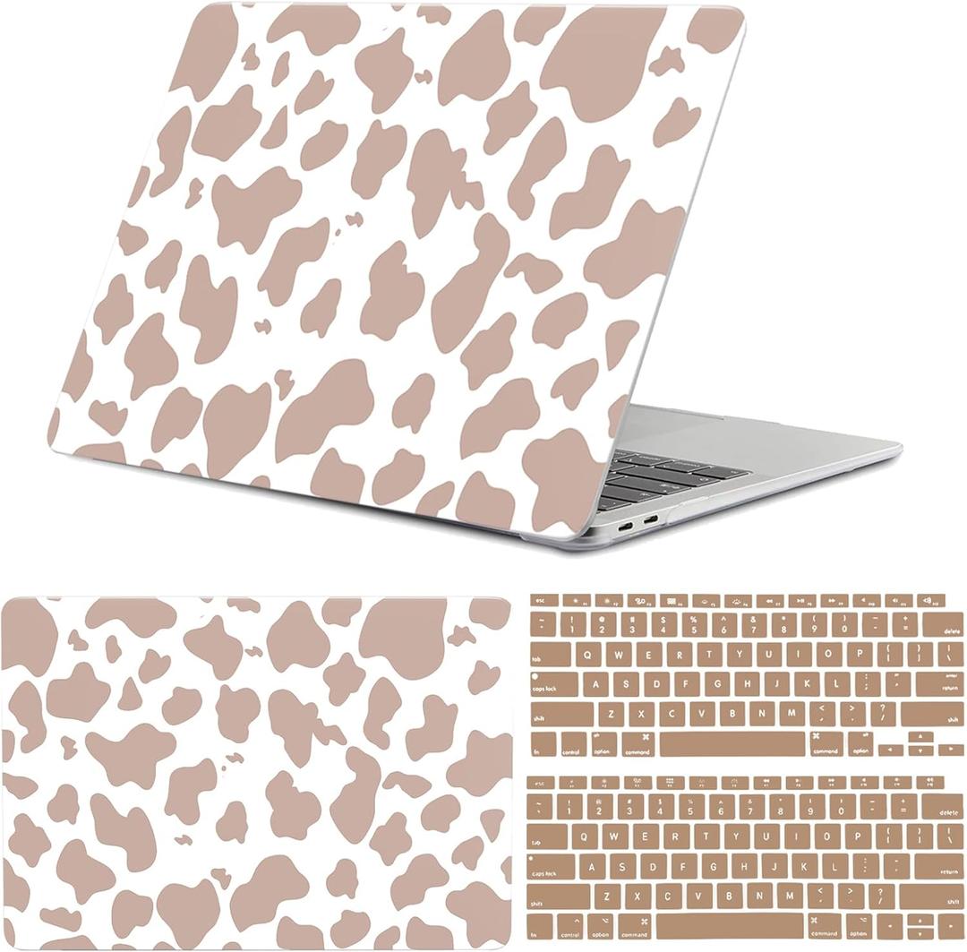 Compatible with MacBook Air 13 inch Case,2020 2019 2018 Release,(A2337 M1 A2179 A1932),with Touch ID and 2 Pack Keyboard Protectors,Laptop Plastic Hard ShellBrown Cow