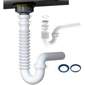 Flexible P Trap for Bathroom Sink, Flex Drain Pipe for Bathroom Sink Drain Kit and Kitchen Sink Drain Kit, 1-1/2" or 1-1/4" Expandable Sink Trap, Slip Joint or Direct Connection 1/2 Inch P Trap Kit