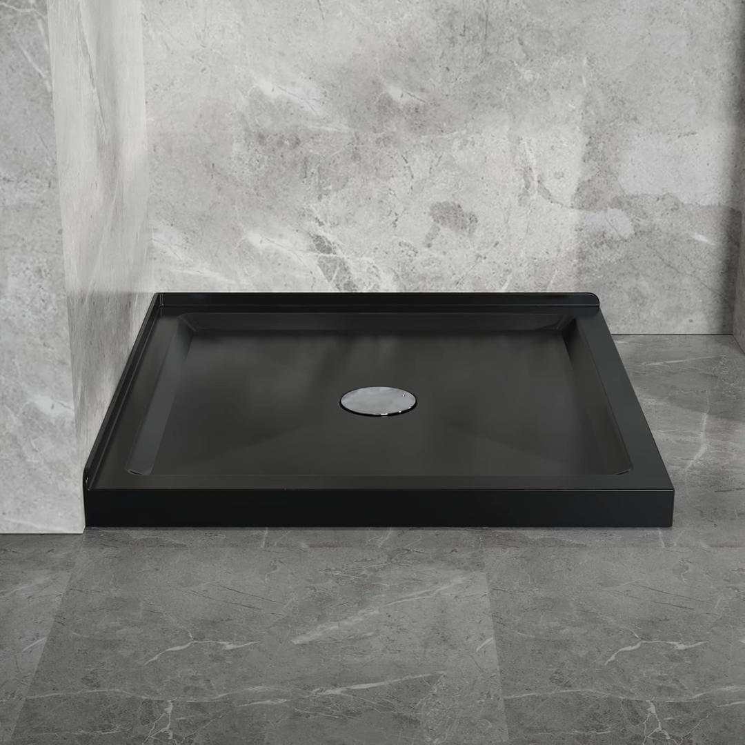36" x 36" Shower Base with Double Threshold and Center Drain Black