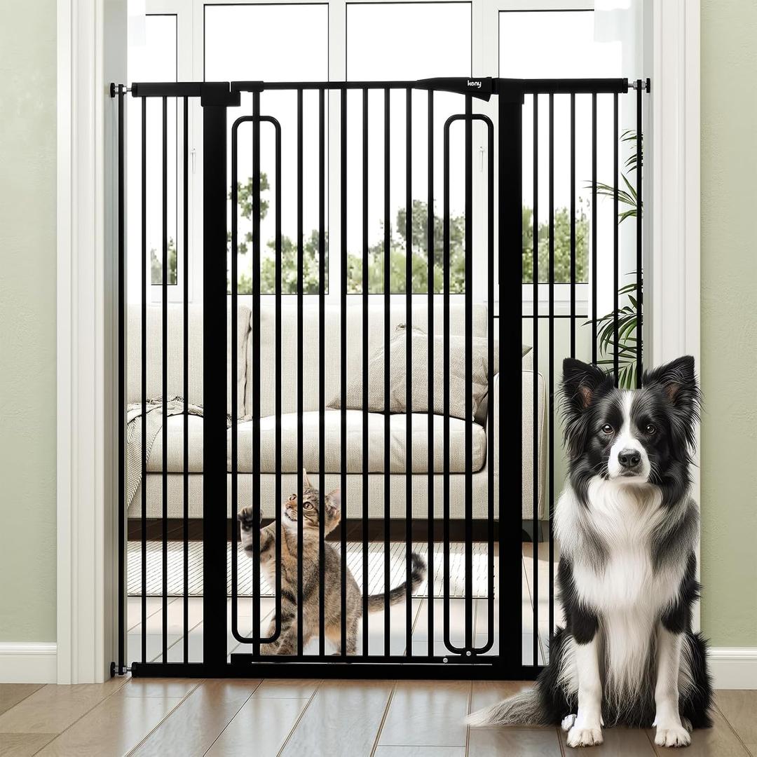 keny 51" Extra Tall Pet Gate, 29.7"-46" Wide Adjustable Cat Gate for Doorway, Hallway, Stairs, Auto-Close & Pressure Mounted, No Drilling, Black