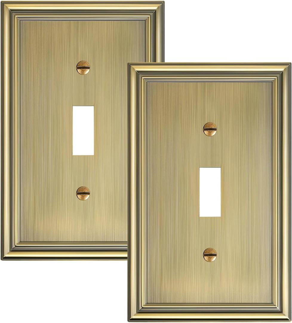 2-Pack Single Toggle Light Switch Cover Plate, Durable Solid Zinc Alloy Decorative Switch Plate Covers, Antique Brass 1 Gang Wall Plate, Corrosion Resistant