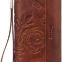 Real Leather Womens Wallet,RFID Blocking Long Wallet For Women Large Capacity Embossed Flowers Wallet Wristlet With Card Holder Zip Coin Pocket(embossed brown)