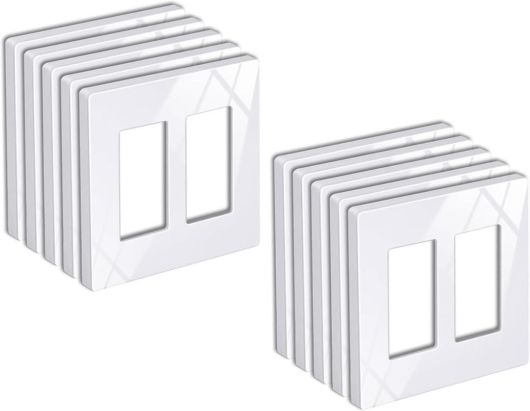 BESTTEN 10 Pack 2-Gang Screwless Decorative Wall Plate, USWP6 Snow White Series, Decorator Outlet Cover, H4.69 x W4.73, for Light Switch, Dimmer, GFCI, USB Receptacle