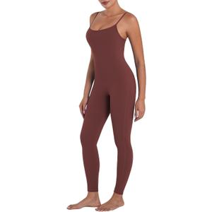 Sunzel Workout Jumpsuits for Women Adjustable Spaghetti Strap Leggings Bodysuit Square Neck Sleeveless One Piece Yoga Unitard (Red, M)