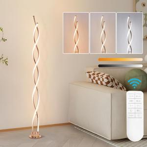 ADISUN 31W Modern Floor Lamp, LED Spiral Floor Lamp for Living Room, 3-Color Dimmable Standing Floor Lamps with Remote Control, 58" Tall Lamp for Bedroom Office Dining Room (Gold)