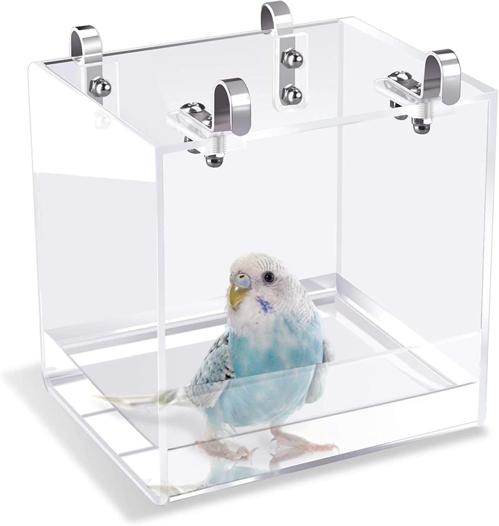 Hanging Bird Bath Cube Bird Bathtub Bath Shower Box Bowl Cage Accessory for Little Bird Canary Budgerigar Parrots Crested Myna Cockatiel Lovebird Parakeet Bath (Large) (6.3 x 6.3 x 6.3 inch)