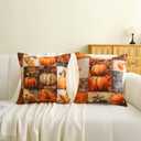Fall Pillow Covers 18x18 Inch Set of 2 Autumn Pumpkins Maple Leaf Cushion Cases for Porch Sofa Couch Home Decoration