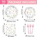 96 Pcs Wildflower Party Plates and Napkins Floral Theme Party Decorations Flower Paper Plates Disposable Dessert Tableware Set Spring Summer Bridal Shower Wedding Tea Birthday Supplies 24 Guests