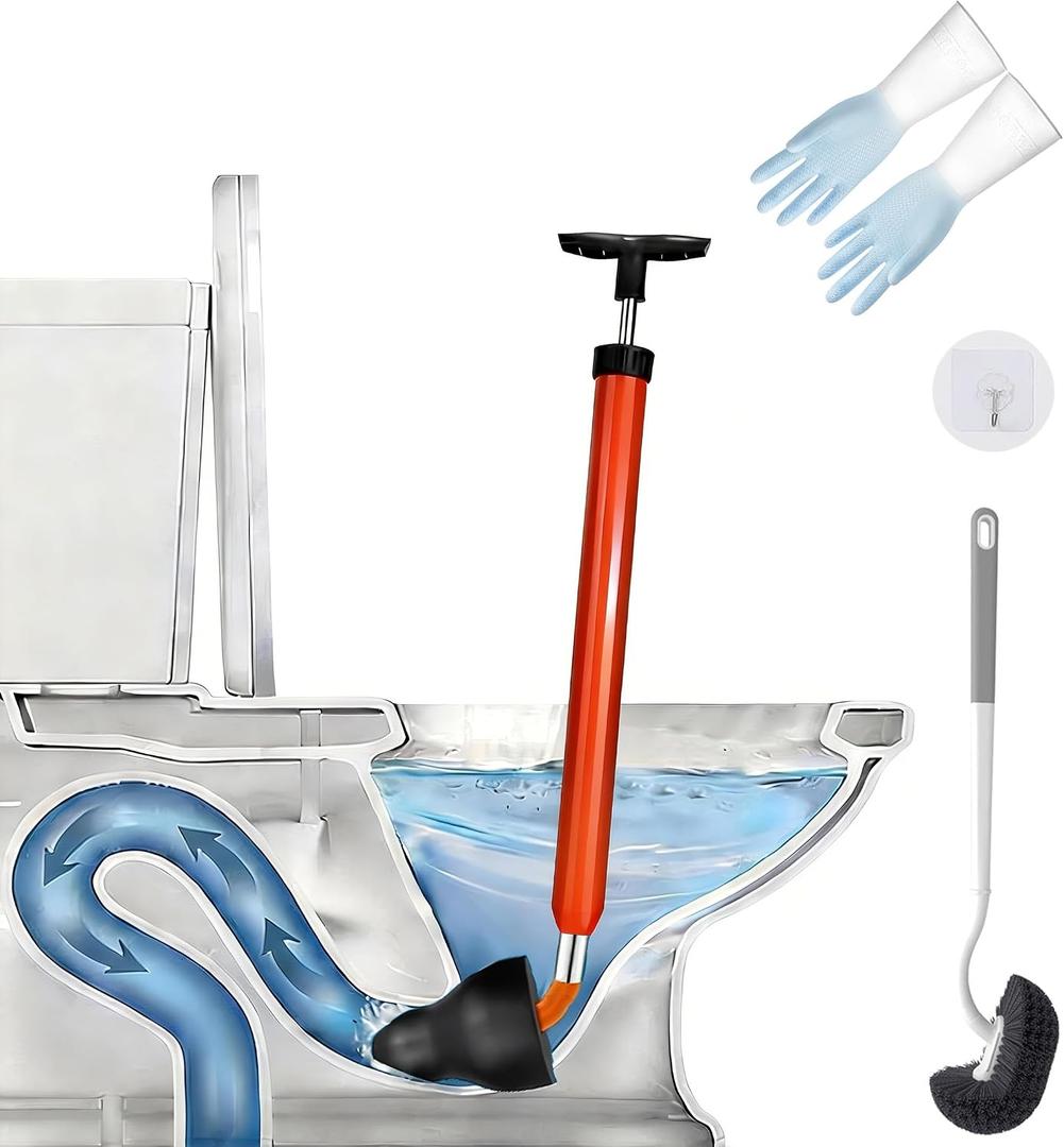 Upgraded Toilet Plunger,High Pressure Toilet Plunger,Powerful Air Drain Unclogger,Toilet Brush and Plunger Set,All Purpose Toilet unclogging Tool for Bathroom(Plunger Upgrade)