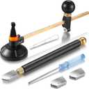 Mudder 6 Pieces Glass Cutter Tool Set Includes Pencil Style Cutting Tool 11.8 Inch/ 30 cm Adjustable Circular Cutter 2-20 mm Carbide Cutter Screwdriver Oil Dropper for Glass Tiles Mirror