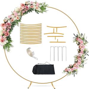 Antizz 6.6FT Round Balloon Arch Stand kit Metal Circle Backdrop Stand Wedding Arches with Storage Bag for Gender Reveal Baby Shower Ceremony Birthday Party Decorations (2M, Gold)