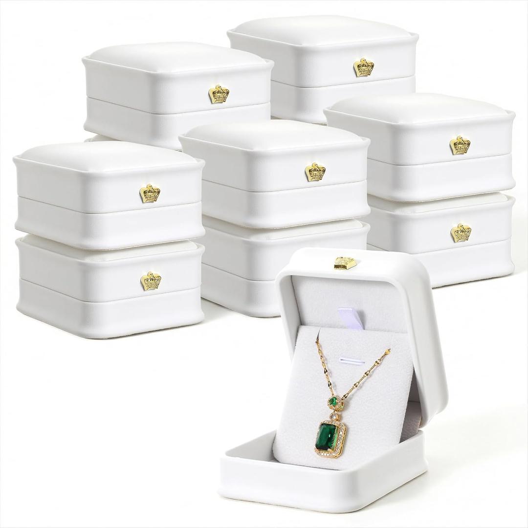 10 Pcs White Necklace Box, 3.2 x 1.8 x 2.6 inch Leather Jewelry Gift Box Necklace Storage Case Pendant Packaging Boxes for Gift Wedding Birthday Anniversary Proposal