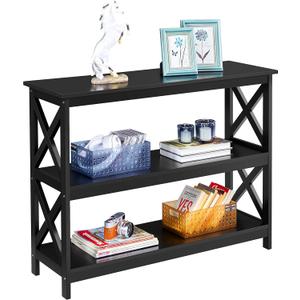 Yaheetech Console Table with Storage Shelves, 3-Tier Entryway Table Sofa Side Table Narrow Long Bookshelf for Hallway Living Room, Accent Furniture, Black 