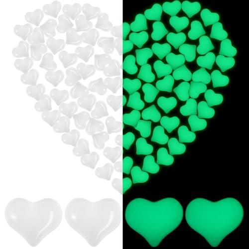 Halloscume 100 Pcs Glow in The Dark Heart Shaped Gems Mini Resin Luminous Heart Shaped Beads for Table Scatter Mother's Day Wedding Party Favor Vase Filler (Milky White)