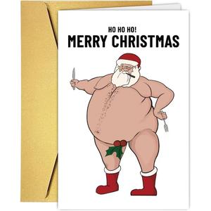 4 x Funny Fat Santa Christmas Card for Him Her, Hilarious Merry Christmas Card&Gift for Family Friend, Humorous Bad Santa Xmas Cards for Women Men (#1)