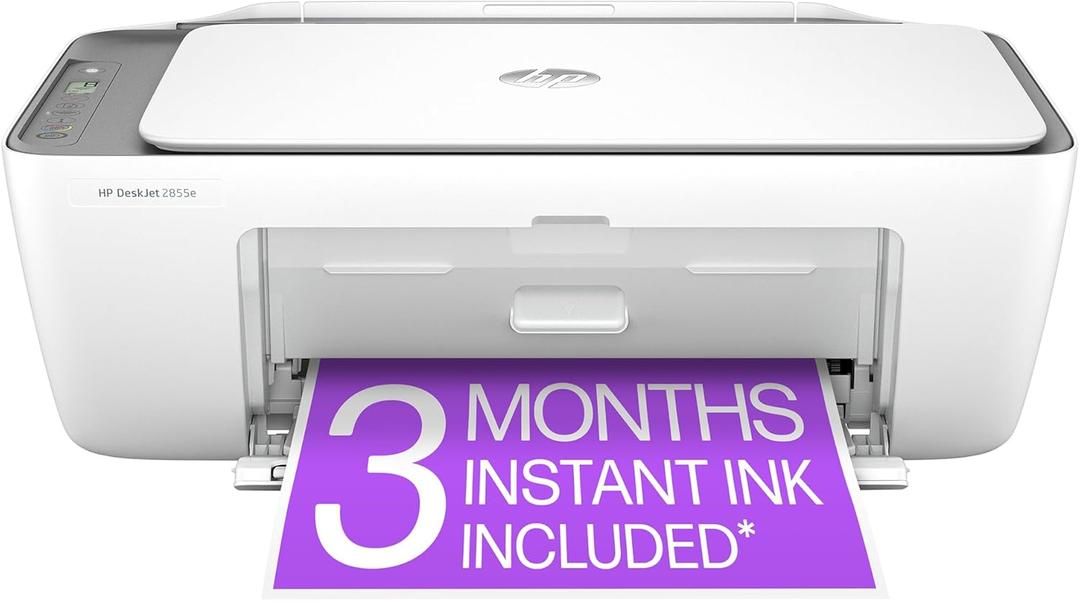 HP DeskJet 2855e Wireless All-in-One Color Inkjet Printer, Scanner, Copier, Best-for-home, 3 months of Instant Ink included, Single-band Wi-Fi connectivity (588S5A)