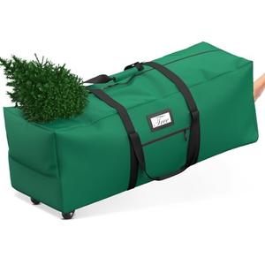 Mrrihand Christmas Tree Storage Bag, 9Ft Large Artificial Anti-Tear Heavy-Duty 600D Oxford Cloth Xmax Christmas Tree Storage Box with Rolling Wheels, Christmas Tree Storage Container (Green, 9Ft)