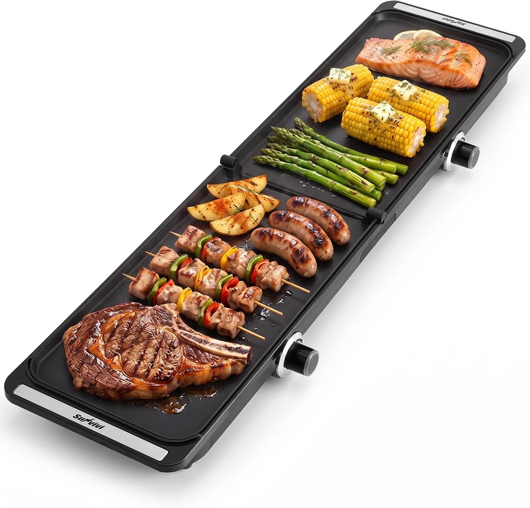 38" Large Electric Griddle, 1700W Fold-n-Store Dual Temp Griddle