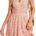 Women's Spring Sundresses Sexy V Neck Sleeveless Floral Summer Dresses for Women 2025 with Pockets Flowy Mini Dress (Medium)